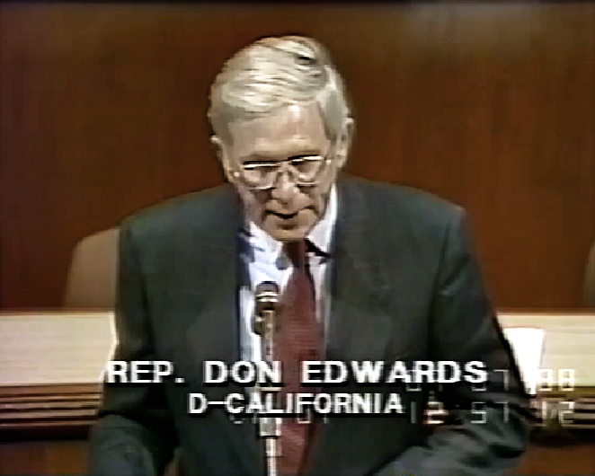 Congressman Don Edwards (D-California) during a session of the U.S. House of Representatives on September 7, 1988.